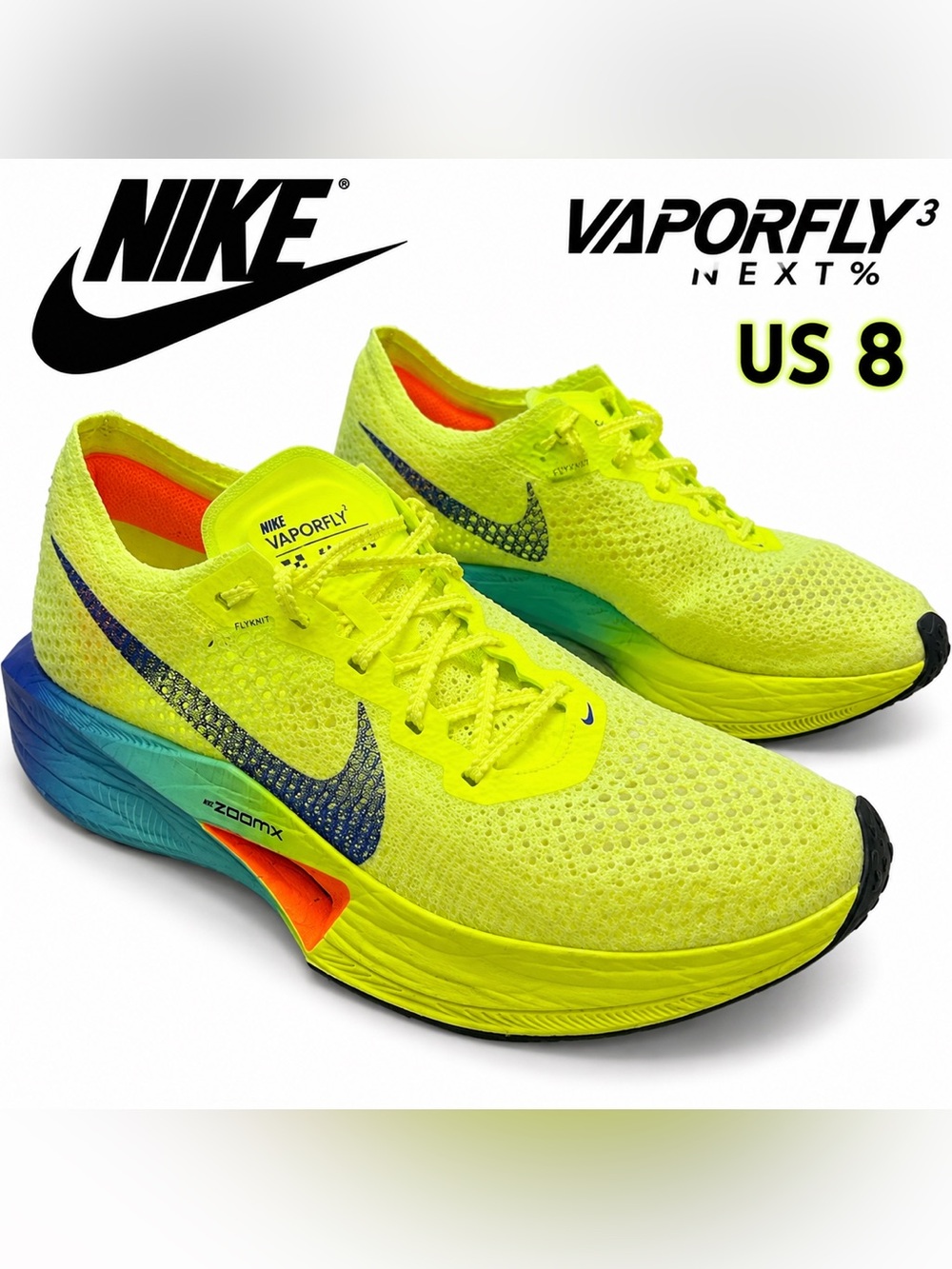 Nike ZoomX Vaporfly 3 Next% Volt Running Shoes Men’s Size 8 Used